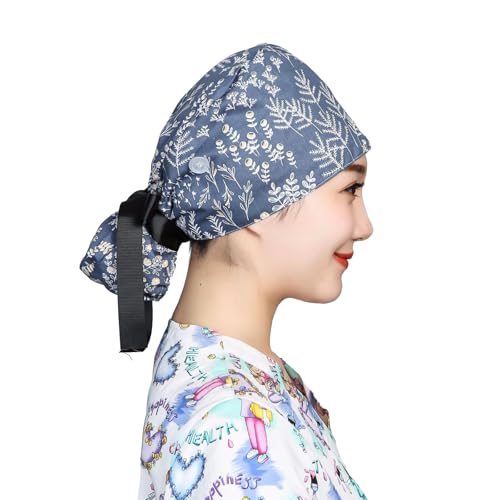 Nurse Work hat, Cartoon Printed hat with Buttons, Ponytail Long Headband3