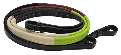 CHALLENGER 54" Horse English Black Leather Rubber Grip Multicolor Training Reins 805LR10