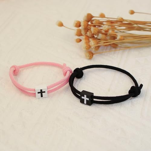 Image of LINY Braided Rope Matching Couples Bracelet Cross Promise Bracelets for Couples Best Friend Anniversary Birthday Promise Faith Gifts for Girlfriend Boyfriend Wife Husband Valentine's Day Gift