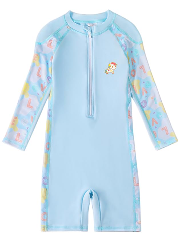 Girls Rash Guard Swimwear One Piece Long Sleeve Swimsuit for 4-13 Years Girls - Main Image