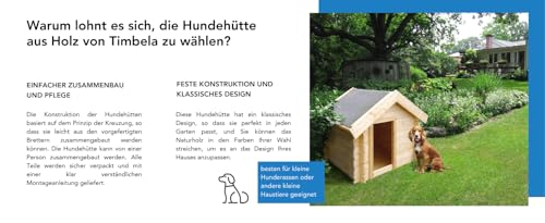 Hundehütte Outdoor kleine Hunde – Hundehaus Holz für Kleiner Rassen, wasserfestes Dach 76 x 99 x H80 cm, Größe S, Timbela M401-1