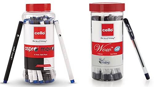 Image of Cello Aspro Mavro Ball Pen Set Wow Blue Gel Pen Jar of 20 Units