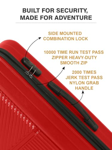Image of Teakwood Set of 2 8 Wheels Trolley Bag, Hard Cabin with Zipper Closure, Adjustable Push Button & Cross Side Strap, Number Lock System 360 Degree (Set of 2, Red)