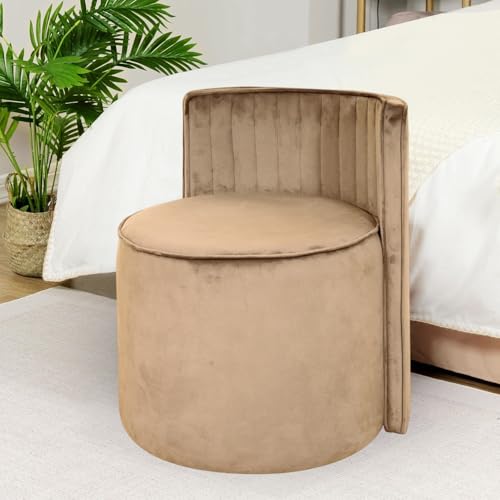 Image of Ottoman Puffy Stool for Living Room | Pouf Footstool for Office Home Decor | Upholstered Sitting Pouffe with Backrest for Home Dcor /Office /Living Room (Creame)
