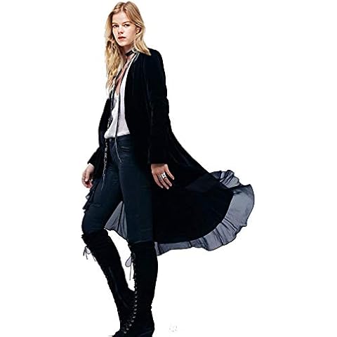 Women Ruffled Asymmetric Long Velvet Blazers Coat Casual Jackets(black,S) Cover
