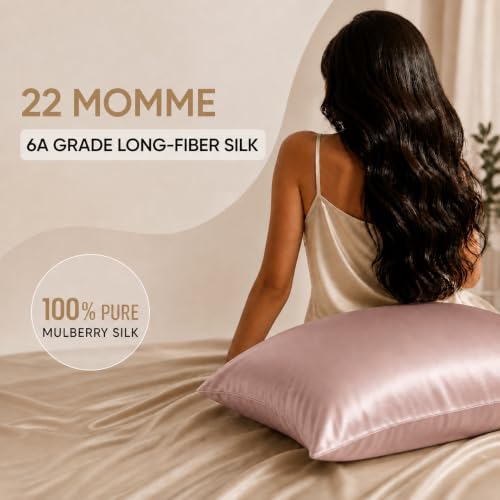 TOPDREAMHOME™ 100% Pure Mulberry Silk Pillowcase 22 Momme – 6A Grade Silk Pillow Cover for Hair and Skin Care, Hypoallergenic, Cooling & Breathable, with Hidden Zipper,1pc (Bright Pink, Standard)