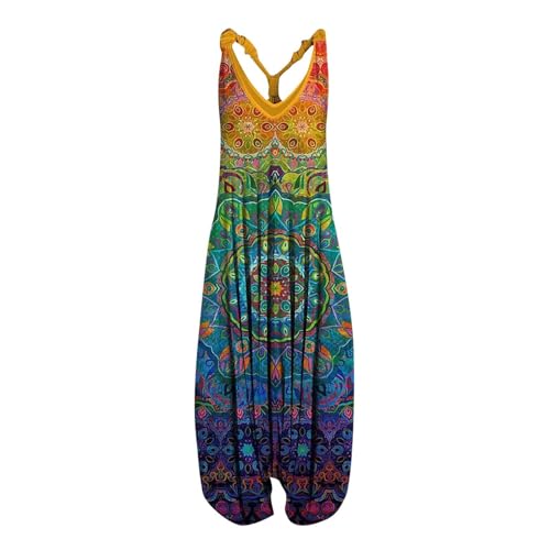 OIOLOYJM Summer Plus Size Boho Overalls for Women 2025 Fashion Jumpsuits Loose Fit Rompers Floral Printed Baggy Harem Pants