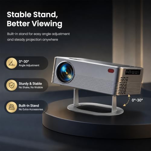 Image of Smart Projector with WiFi and Bluetooth, Native 1080P&4K /8K Support Mini Projector, Built-in 8W Speaker, 400Ansi Moive Projector for Bedroom, Outdoor, Home