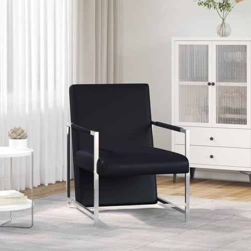 Ordellia Moderner Sessel Schwarz Kunstleder, Ergonomischer Relaxsessel mit Verchromten Beinen, Bequemer Loungesessel für Wohnzimmer, Schlafzimmer, Büro, Indoor, Max. 110 kg Belastbarkeit