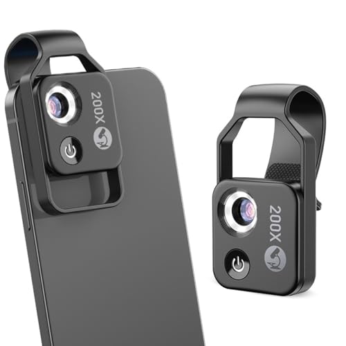 FLEXMAN (フレックスマン) 200倍 携帯電話ポケット顕微鏡 CPLレンズ付き USB充電式 ポータブルデジタル顕微鏡カメラアタッチメント ユニバーサル電話クリップ付き スマートフォン 庭師 時計 ジュエリー用 (ブラック)