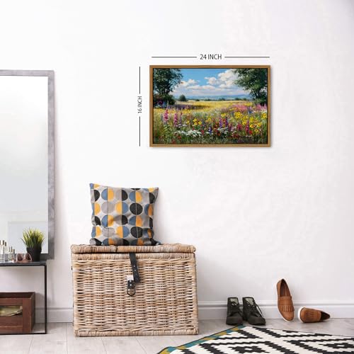 Image of Wildflower Landscape Wall Art Flower Meadow Wall Decor Abstract Flowers Pictures Wall Decor Vintage Farmhouse Flower Field Canvas Prints Cottagecore Artwork for Bedroom Bathroom Home Decoration 16x24 inch