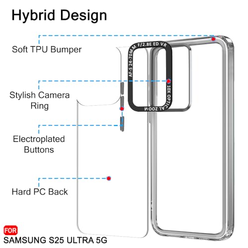 Image of TheGiftKart Hybrid Shockproof Back Cover Case for Samsung Galaxy S25 Ultra 5G | Stylish Camera Border | Electroplated Buttons | Crystal Clear Hard Back Cover Case (TPU & PC, Smoked Bumper)