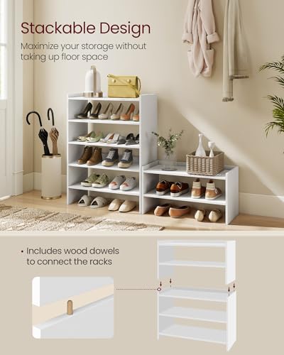 Image of VASAGLE Shoe Rack for Closet, Stackable Organizer Shelf | Stackable Shoe Organizer Shelf for Entryway, 3 Tiers, 11.7 x 24.4 x 21.3 Inches, White, CUSTOS Collection, ULBS063WZ01S