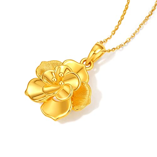 24K Solid Gold Pendant for Women, Real Pure Gold Jewelry Accessory Flower Pendant for Men Girlfriend (Not Include Necklace)4