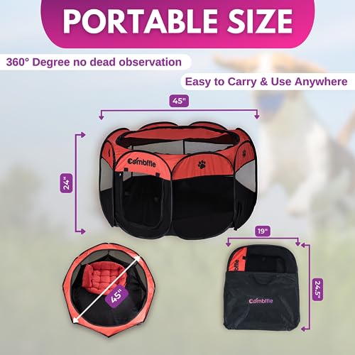 Pet Playpen with 3-IN-1 Sofa Bed, Portable and Foldable Dog Playpen for Medium Pets, Removable Zipper Top, Light-Weight Puppy Playpen, Ideal Dog Play Pen Indoors, Outdoors, Red Pet Playpen with 3-IN-1 Sofa Bed, Portable and Foldable Dog Playpen for Medium Pets, Removable Zipper Top, Light-Weight Puppy Playpen, Ideal Dog Play Pen Indoors, Outdoors, Red