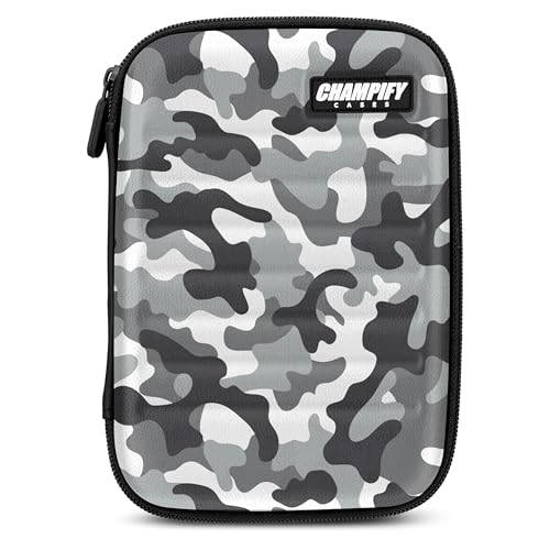 Champify® Darttasche mit Haltesystem gegen Verrutschen der Dartpfeile | Hard-Case zum Schutz für 6 Steeldarts oder Softdarts und vielen Taschen für Dart Flights und weiteres Darts Zubehör