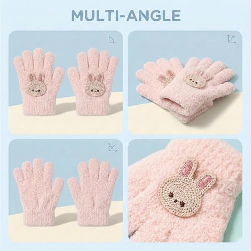 Image of Kraptick Kids Winter Gloves - Ultra-Soft Thick Knit Fuzzy Warm Mittens for Boys & Girls Cute Bear Patch Thermal Hand Warmers for Toddlers & Children -1