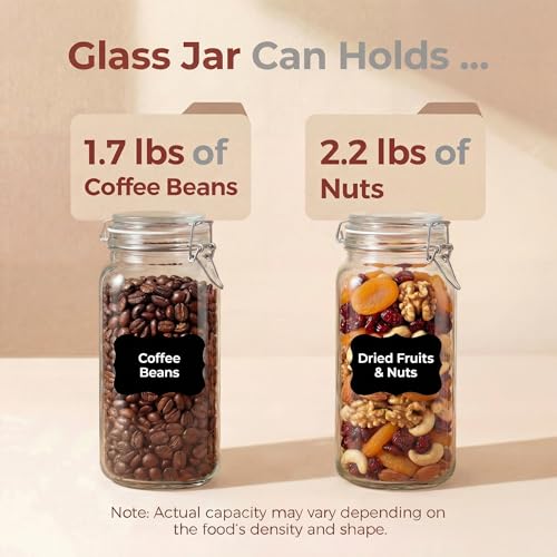 Image of 78oz Large Square Glass Jars with Airtight Lids, Wide Mouth Mason Jars 3P | Air Tight Glass Food Storage Containers with Lids Keep Food Dry & Fresh, Best Canister for Flour, Sugar, Cereal, Rice, Coffee