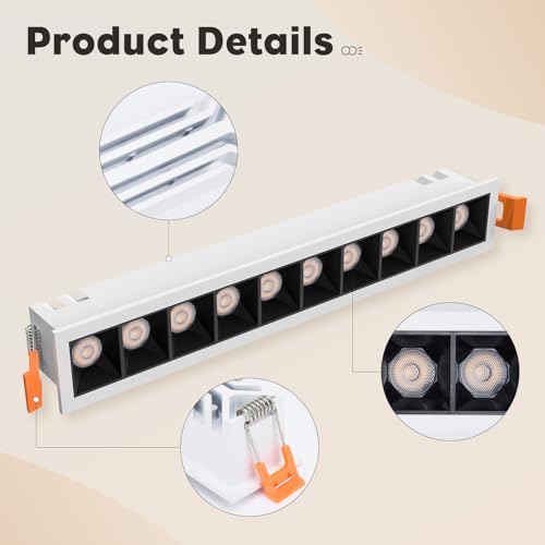 Image of 10W Linear LED Recessed Lighting, 3000K Warm White 750LM Spotlight Indoor, Downlight with Non-Dimmable Built-in Driver (Ra85 /30 /Inner Black with White Trim)