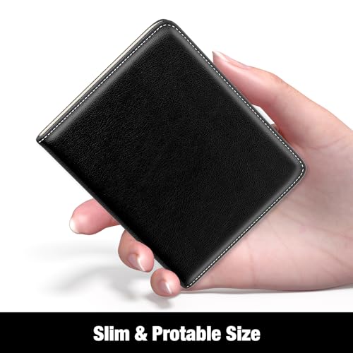Image of Rouidr Womens Wallet, RFID Small Slim Wallet for Women, Cute Bifold Leather Pocket Credit Card Holder Ladies Mini Purse with Zipper Coin Pocket & ID Window, Black