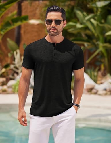 COOFANDY Men's Henley Shirts Short Sleeve Casual Basic Henley Tee Summer Button Lightweight Stretch T Shirts2