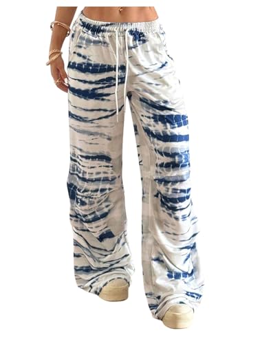 Women's Tie Dye Drawstring Pants Y2k Low Rise Wide Leg Loose Trousers