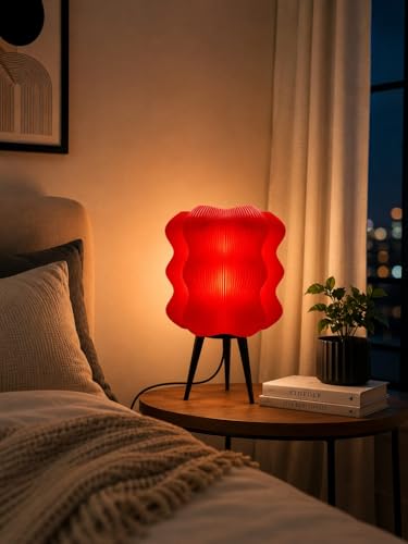 Image of Aura Modern Table Lamp for Bedroom | Premium PLA Decorative Bedside Light | Warm Ambient Night Lighting for Living Room Home Decor Office Study (Red Glow)