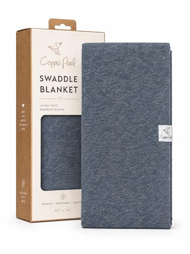 Copper Pearl Swaddle Blankets for Newborns | Soft Stretchy Receiving Blankets for Boys and Girls | Large 46 x 46 Inch Baby Blankets | Lightweight and Breathable Swaddles | Denim