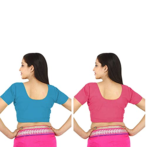 Image of Namita Women's Rubia Cotton Solid Half Sleeve Blouse (U-COT-COM-2-CYAN-FROLY-40 Cyan Froly 40)