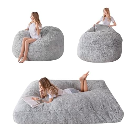 MAXYOYO Giant Bean Bag Bed - Convertible Folds from Bean Bag Chair to Bed - Large Sofa with Plush Cover and Fluffy Filling Included for Adult, Couples, Guest (Gray, Double)