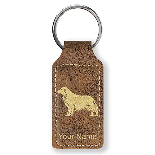 LaserGram Rectangle Keychain, Golden Retriever Dog, Personalized Engraving Included (Rustic