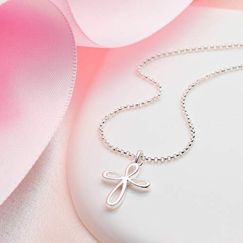 Sterling Silver Rounded Cherish Cross Necklace For Girls, Dainty Teen Jewelry. Perfect First Communion Gifts For Girls, Baptism Gifts, Birthday Gift, Sweet 163