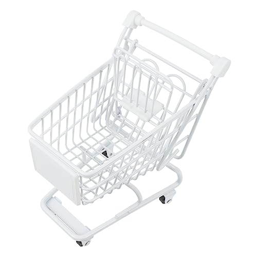 Vaguelly Lovely Mini Shopping Cart Decorative Handcart for Play and Office Desk Accessories Functional Trolley Model with Rolling Wheels for Hamper and Storage
