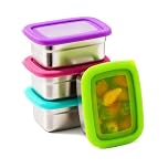 Misichao Small Stainless Steel Food Storage Containers with Silicone Lids - Stackable Meal Prep Food Containers Leakproof, Reusable Metal Bento Lunch Box (Purple+Rose+Green+Blue, 600 ml x 4)