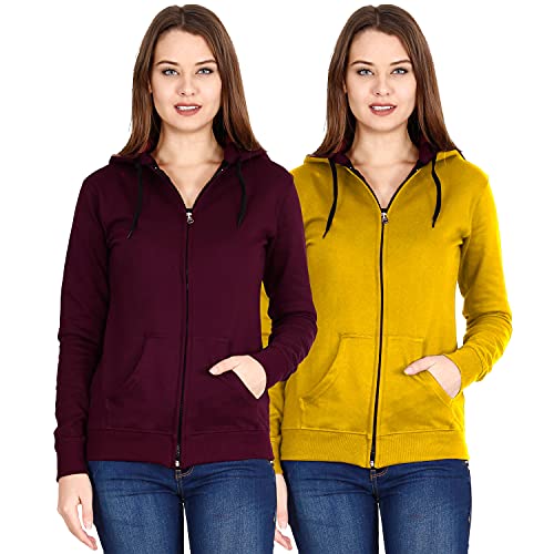 Image of Ideation Women's Cotton Full Zipper Sweatshirt Hoodies with Kangaroo Pocket - (Pack of 2)