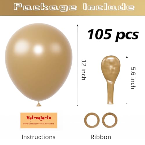 Image of Voircoloria 105pcs Khaki Balloons 12inch Party Latex Balloons for Boys Girls Birthday Baby Shower Gender Reveal Wedding Sunflower Party Decorations