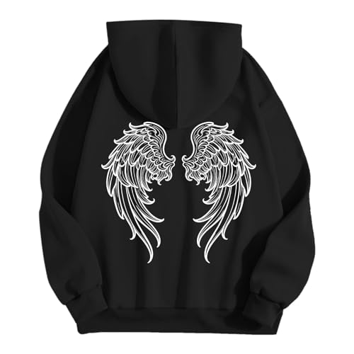 Image of Winter Unisex Hooded Sweatshirt with Bold Print, Heavyweight Cotton-Polyester Blend, Soft Fleece Lining for Men Women (Black, XXL)
