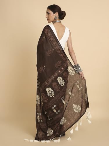 Image of RATAN Women's Ready to Wear Cotton Saree One Minute Pre Pleated & Pre Stitched | Easy Drape Saree with Elastic Waist | Quick Wear Saree with Unstitched Blouse Piece