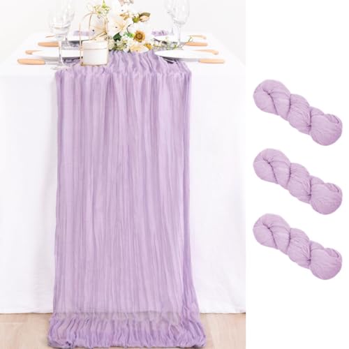 Image of MLMC 3 Pack Lilac Purple Table Runner 10ft Lavender Cheesecloth Table Runner Rustic Gauze Cheese Cloth Summer Centerpiece Decor 35x120 Inches for Bridal Shower Birthday Wedding Decor