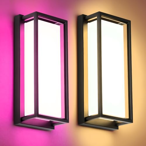 Image of RAYVO Outdoor Wall Lights 2 Pack, 1500LM RGBCW Smart Porch Lights Color Changing Exterior Lighting Fixtures, IP65 Waterproof Outdoor Sconce Lights, Compatible with Alexa Google Assistant, ETL Listed