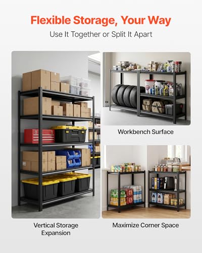 Image of VEVOR Storage Shelves, 5-Tier Adjustable, 3000 lbs Capacity, Heavy Duty Garage Storage Shelving Unit, Metal Utility Rack Shelf, for Garage Warehouse Basement Kitchen, 36.42 inch W x 16.42 inch D x 71.38 inch H