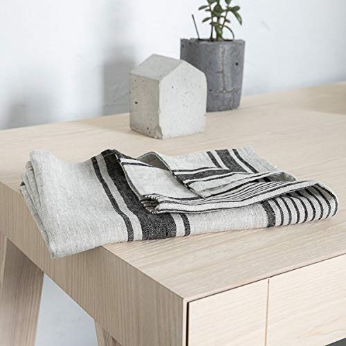 Linenme Linen Bath Towel Black Natural Provence, 26” X 51” #TOP2