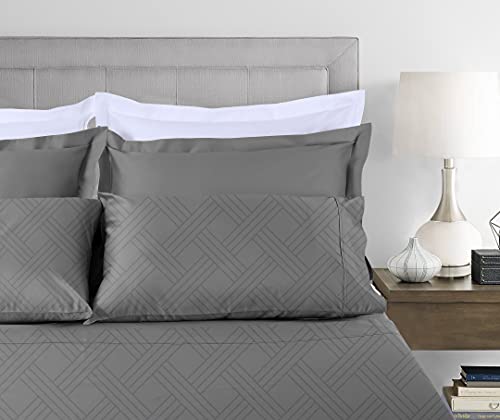 Threadmill THM-800-JRBCELINE-EGREY-Q Luxury 100% Cotton Queen Bed-Sheets - 800 Thread Count Jacquard Celine Dark Grey, Better Than Egyptian Cotton,4 Pc Striped Bed Set, Damask Sheets thumb #1