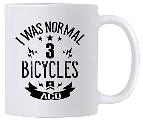 Casitika Funny Cycling Mugs. 11 oz Ceramic Bicycle Lovers Novelty Coffee Mug. Bike Mugs For Triathlon Enthusiast. I Was Normal 3 BiCycles Ago.