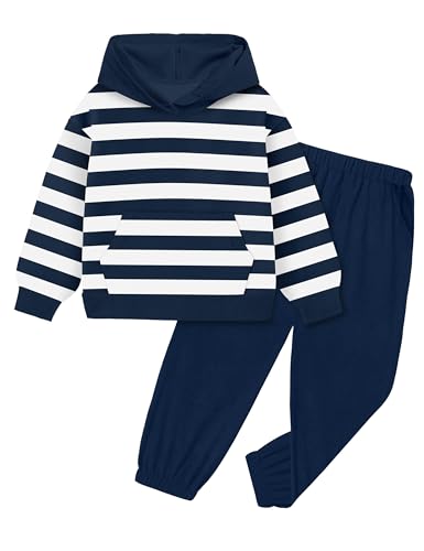 NECIOUS 3t Boy Clothes 4t Toddler Boys Clothes 2 Piece Fall Winter Toddler Sweatsuit Outfits Blue Striped Sweatshirt Tops Pants Clothing Sets