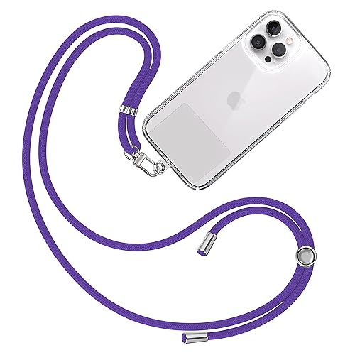 TBOC Cordón Correa Cuerda Universal [Morado] Colgar Funda Teléfono Móvil en Cuello - Cinta Cadena Colgante con Parche de Plástico - Colgador Lanyard con Enganche Llavero Móviles Llaves Accesorios