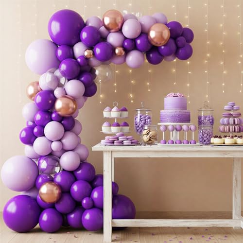 Image of RUBFAC Dark Purple Balloons 129pcs Different Sizes Pack of 18 12 10 5 Inch, Latex Royal Purple Balloon Garland Arch Kit for Wedding Masquerade Birthday Party Decorations