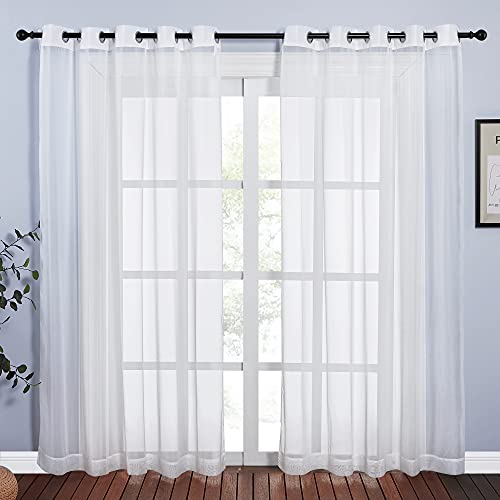 Image of NICETOWN Living Room Sheer Curtains 84 inch Length, Grommet Top Voile Textured Hazy Sheer Draperies Privacy with Light Penetration for Villa, Ivory, 140 inch Wide Total 2 Panels