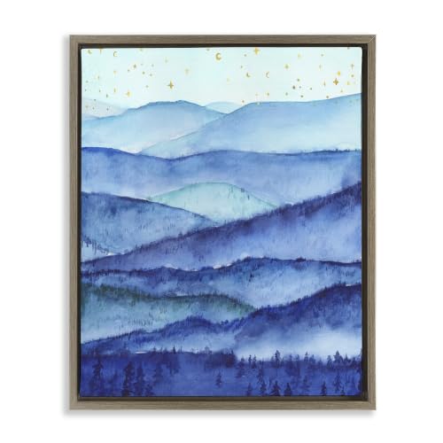 Blue Mountains and Trees Landscape, 16 x 20 Inch Canvas in Floater Frame