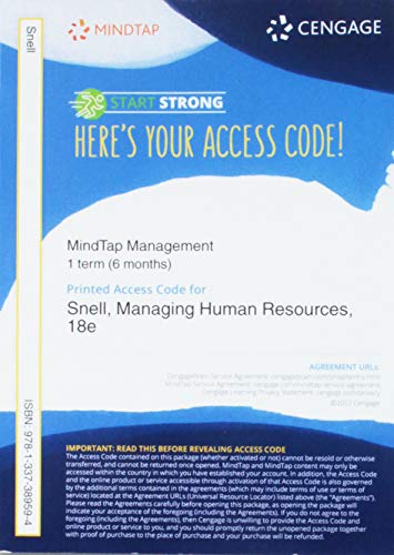 MindTap Management, 1 term Printed Access Card for Snell/Morris' Managing Human Resources, 18th -  Snell, Scott, Printed Access Code
